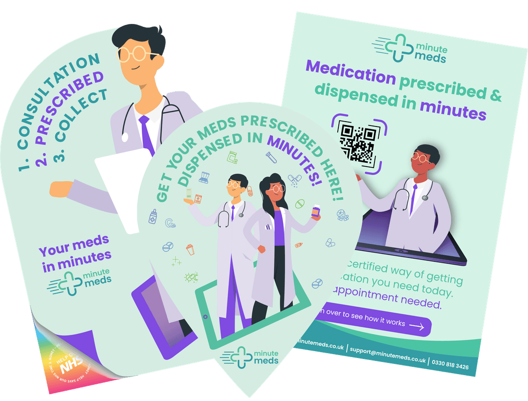 Illustration showing the marketing materials UK Meds sends out