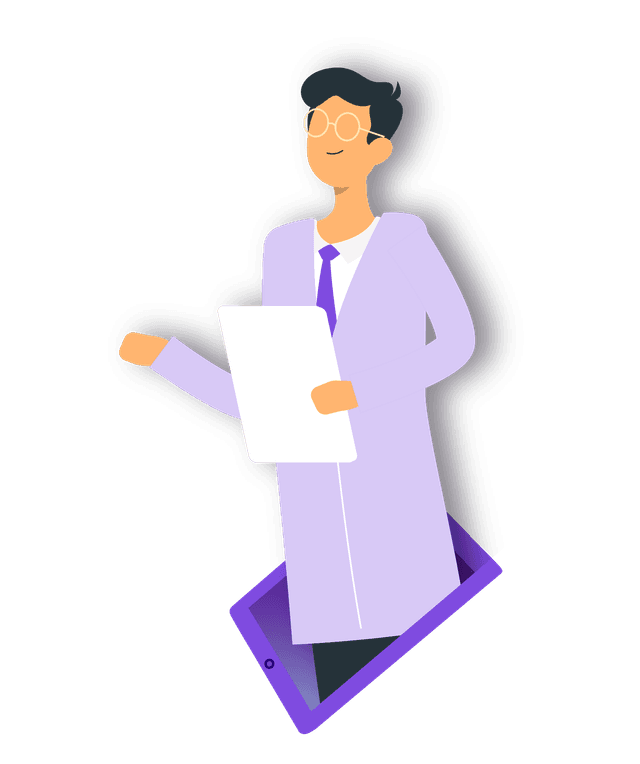 Illustration of a doctor holding a tablet